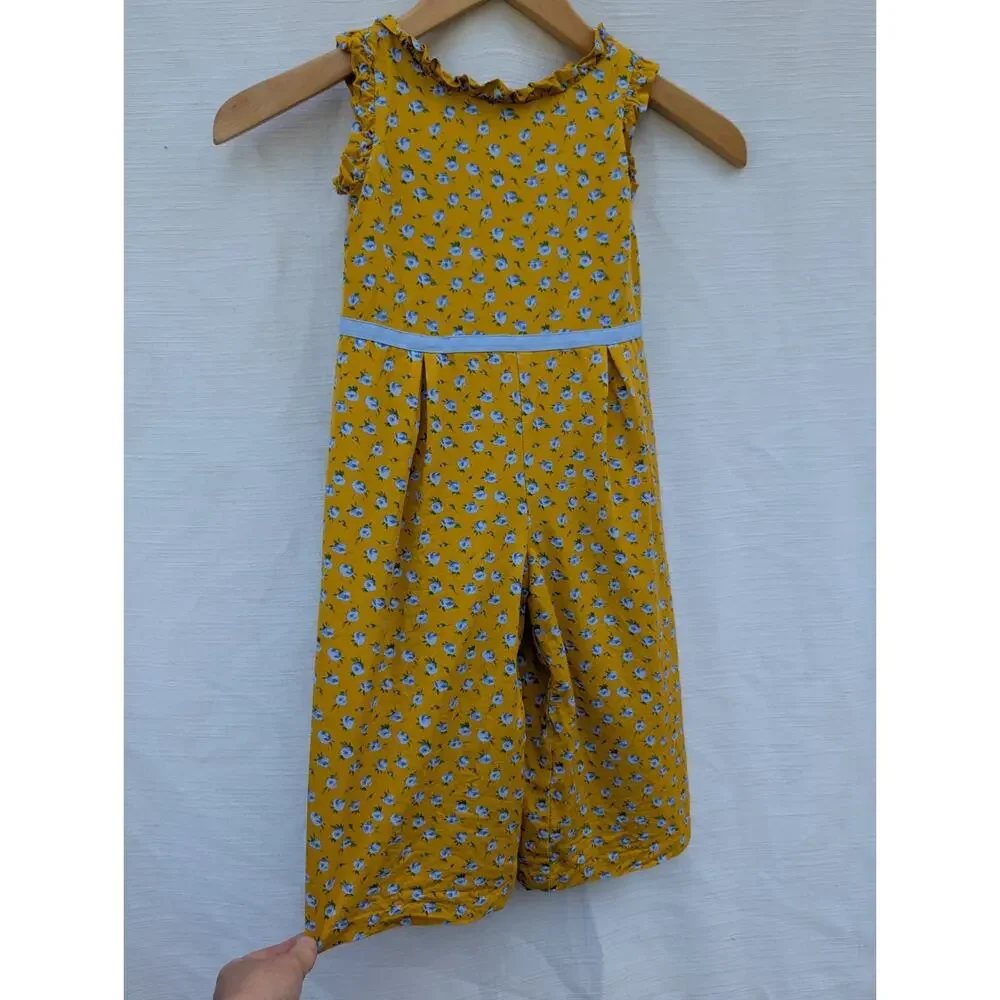 Janie And Jack Girls Floral Ruffle Trim Jumpsuit Sz‎ 3 Sun Shower Floral Yellow